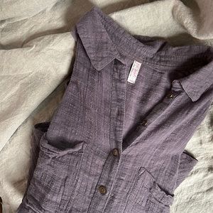 Purple Linen Free People Button Up Long Sleeve Top | Boho, Layering, Summer
